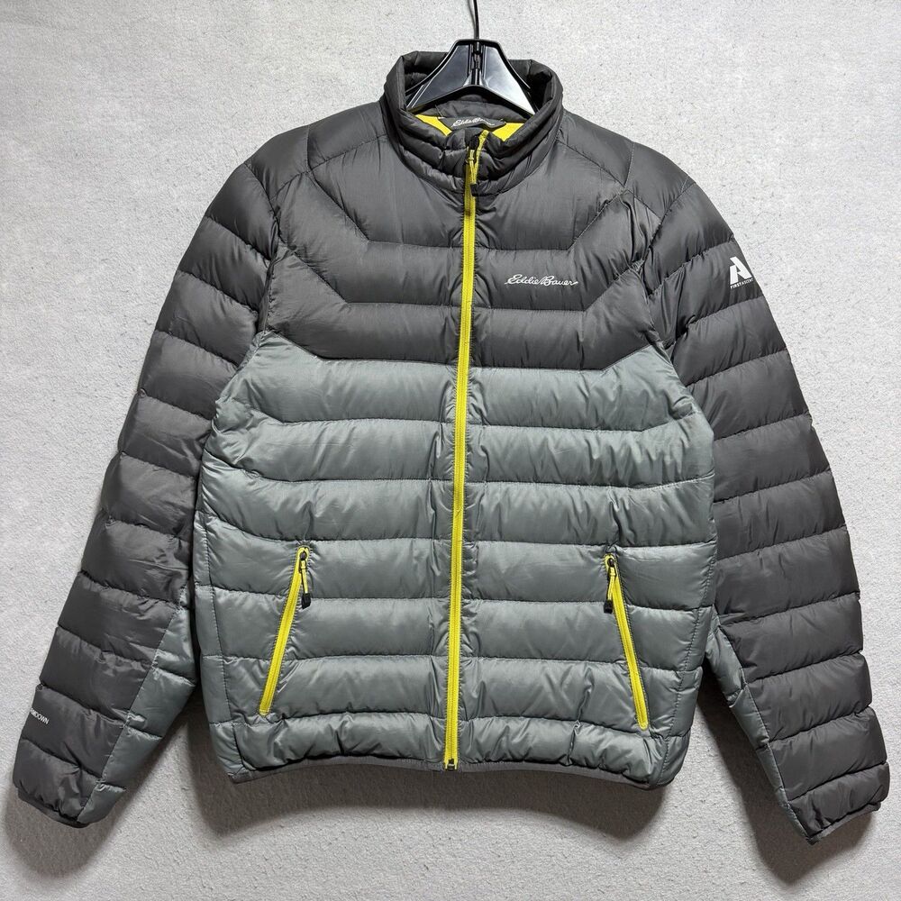 Eddie Bauer First Ascent 800 Fill Storm Goose Down Puffer Jacket Men Medium Gray